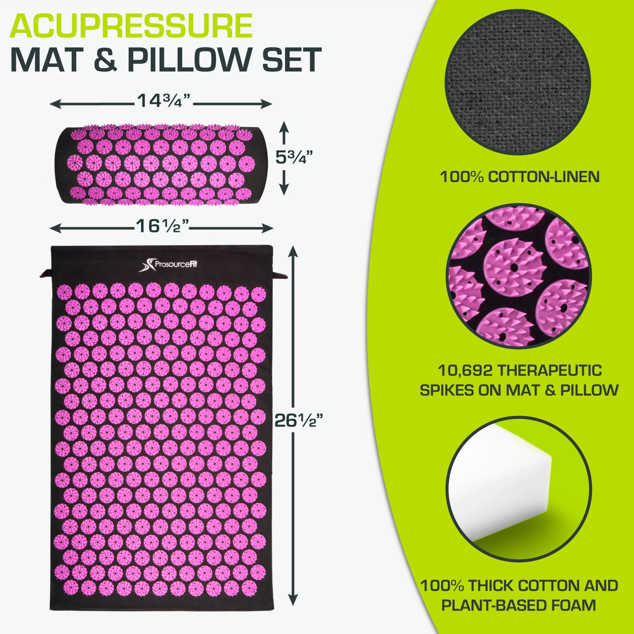 Acupressure Mat and Pillow Set for Back/Neck Pain Relief and Muscle Relaxation